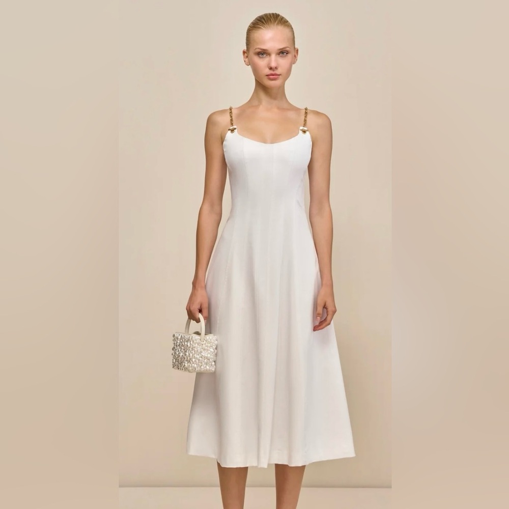 Cult Gaia White Midi Dress with Gold Accents